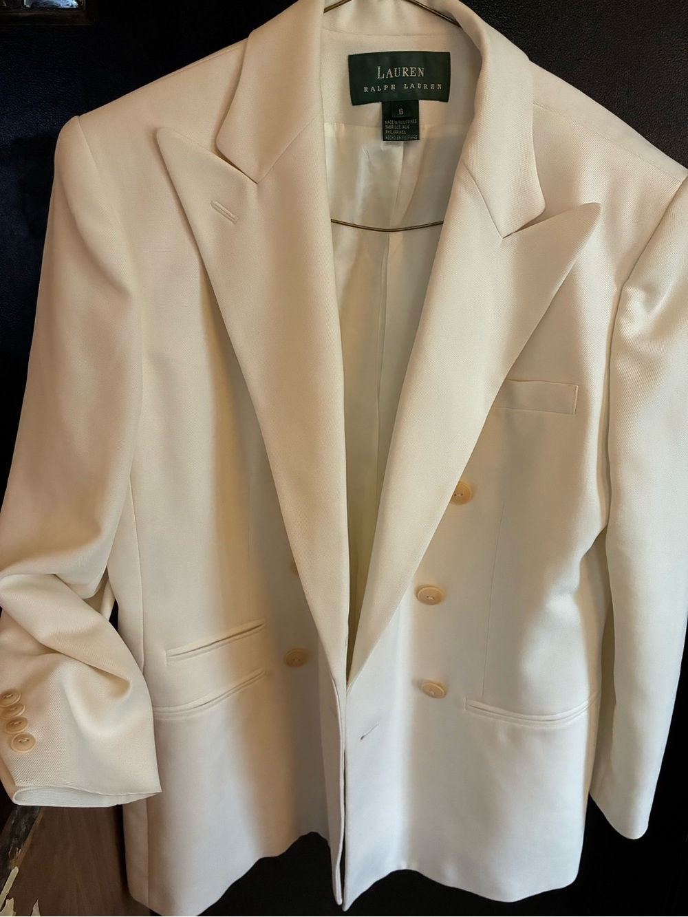 Suit: Ralph Lauren Cream Double-Breasted Blazer and Pants Vintage and Classic